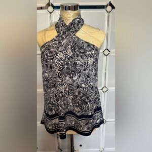 Elegant Michael Kors Navy blue and White Paisley Women's Top